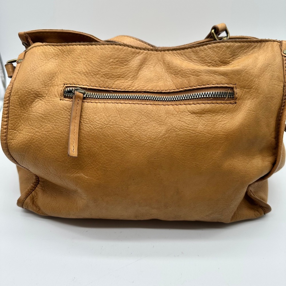 American Leather Co Lenox Tan Triple Entry Pebbled Leather Satchel Hobo Bag - Picture 5 of 13